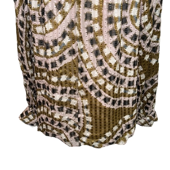 Marie Oliver Jenna Silk Blend Tapenade Mosaic Print Tie Back Blouse - M - Picture 11 of 15